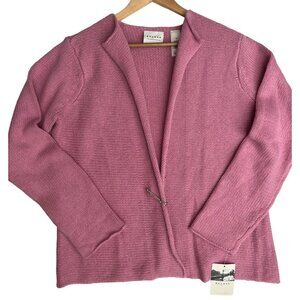 NWT MEDIUM Access Liz Claiborne Rose Pink Open Angora Blend Cardigan Sweater